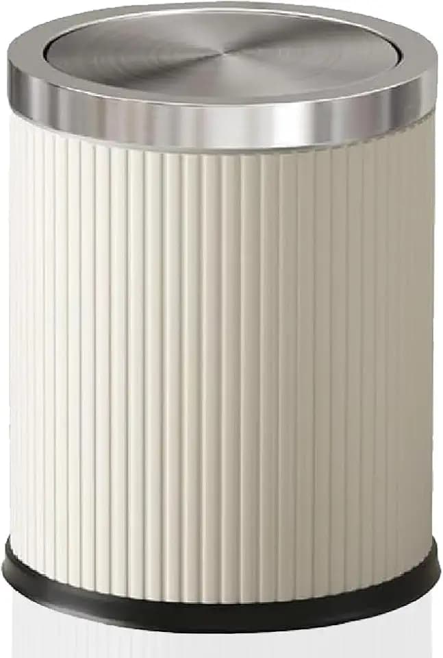 4 Gallon Bathroom Trash Can with Swing Lid, White Silver Leather Garbage Can, Modern, Large, Big Waste Basket, for Bedroom Kitchen Powder Room Toilet (15L Elegant White)
