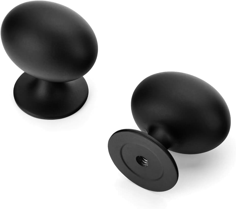 homdiy Solid Matte Black Cabinet Knobs, 20 Pack 1-5/16 inch Oval Drawer Handles, Smooth Edge, Screws Included, Heavy Duty, Modern Kitchen Cabinet Hardware for Cupboard Dresser Closet