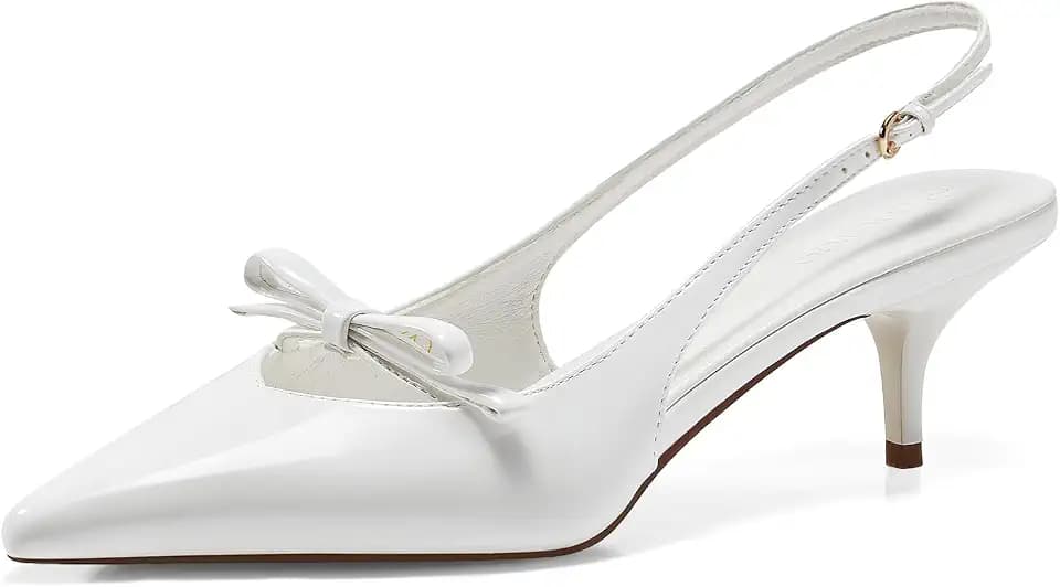 Coutgo Womens Slingback Kitten Heels Bow Pointed Toe Wedding Dress Shoes