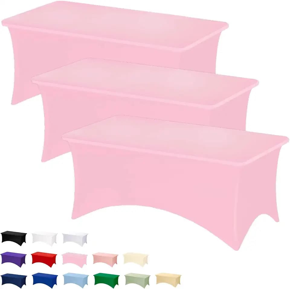 Fixwal 3 Pack 6FT Pink Birthday Tablecloth Spandex Fitted Table Cover