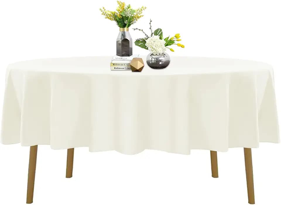 90 Inch Stain and Wrinkle Resistant Washable Polyester Table Cloth, Decorative Table Cloth for Dining Table, Buffet Parties and Wedding, Ivory