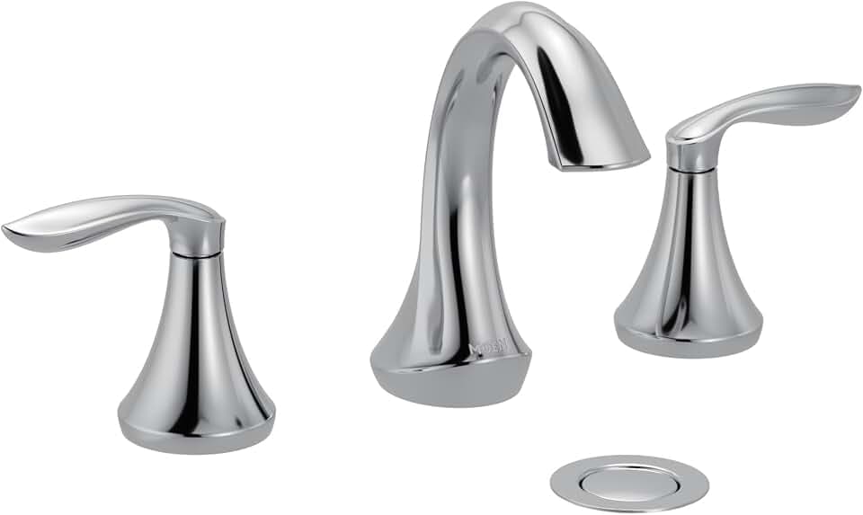 Moen Eva Chrome Two-Handle High Arc Widespread Bathroom Sink Faucet for 3-Hole Setups with Valve Included, TV6420