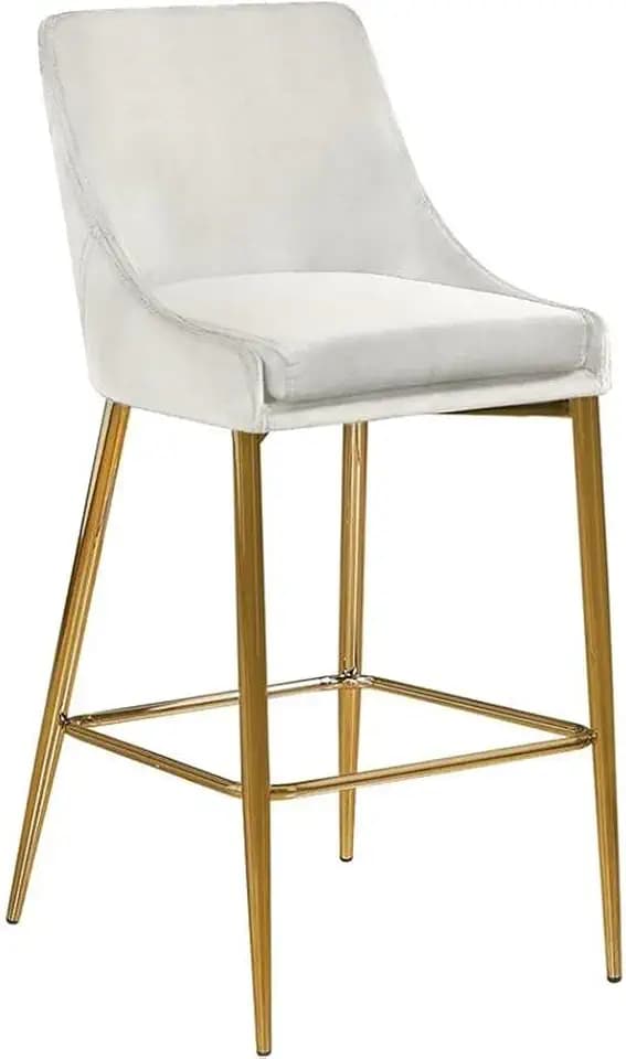 Meridian Furniture Karina Collection Modern | Contemporary Velvet Upholstered Counter Stool with Polished Gold Metal Legs and Foot Rest, Set of 2, Cream