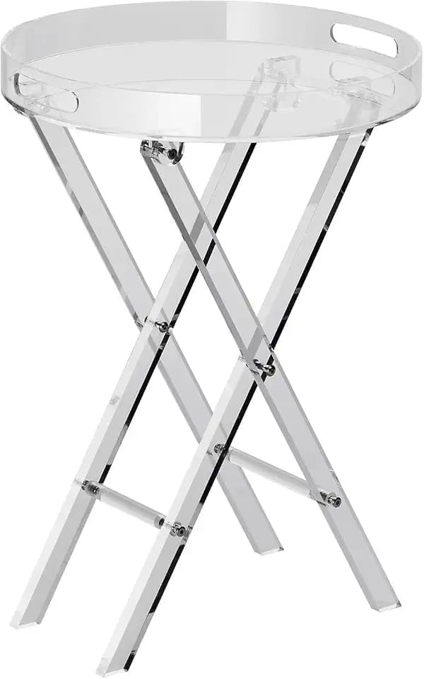 VEVOR Acrylic Folding Tray Table, Acrylic End Table with Folding X Leg, Clear Acrylic Side Table for Coffee, Drink, Food, Snack for Living Room & Bedroom