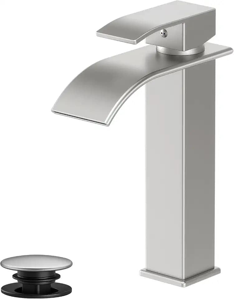 Waterfall Bathroom Faucet,Brushed Nickel Stainless Steel,1-Handle