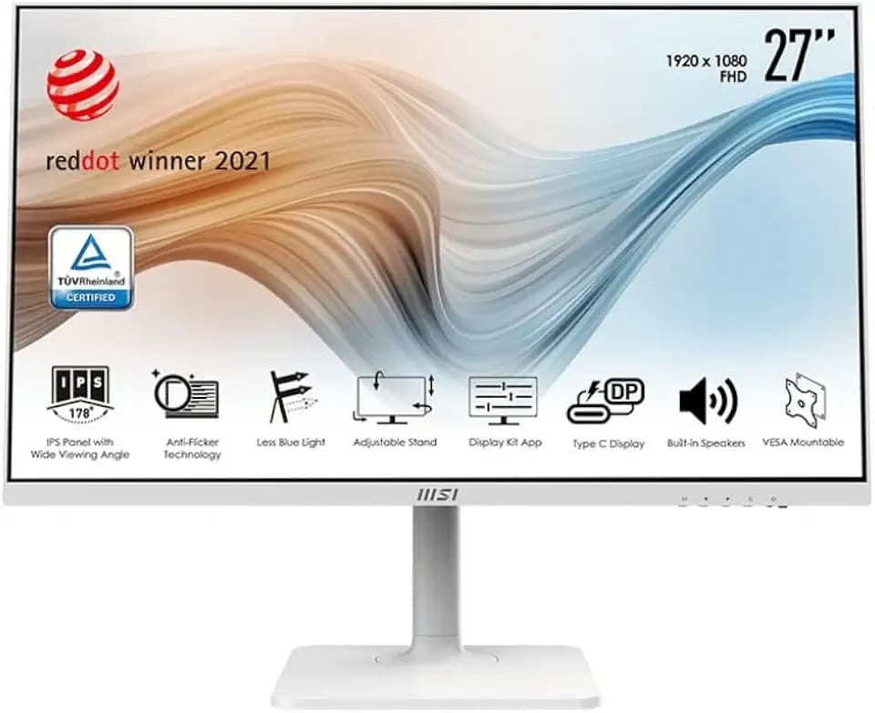 MSI Modern MD271PWDE 27 Zoll Business Monitor, FHD (1920x1080), 75 Hz, IPS Panel, USB-C, Weiß