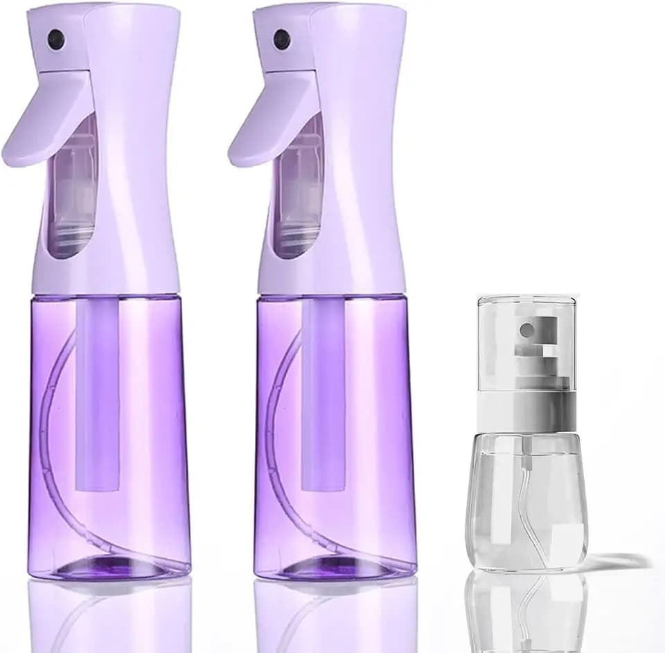 3 Pack Spray Bottles, 2-Pack Continuous Spray Bottles,Fine Water Mist Spray Bottles for Hair 6.8 OZ (200 ML) and 1oz 30ml Travel Spray Bottle Mister for Cleaning,Hairstyling,Plants,Barbers,Pets Purple