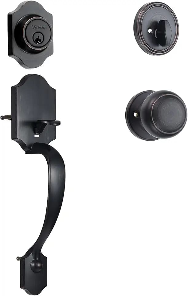 VEVOR Front Door Handle and Deadbolt Set, Front Door Lock Set with Interior Knob, Adjustable Hole Spacing Single Cylinder Handleset, for Right and Left Handed Entrance, Brushed Oil Rubbed Bronze
