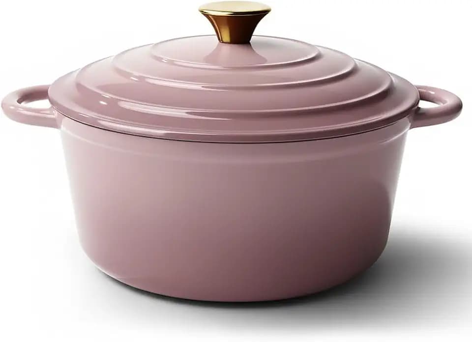 Vintage Style 6 Quart Dutch Oven Pot with Lid, Non Stick Enameled Cast Iron Dutch Oven for Bread Baking, Heavy-Duty, Oven Safe Ceramic Cookware Up to 500°F for Baking, Braising, Stews, Roasting, Pink