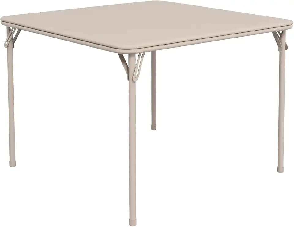 33.6 Inch Folding Card Table with PU Soft Cushion, Portable Square Metal Foldable Table, Beige, Ideal for Living Room, Office, Camping (No Chair)-Beige