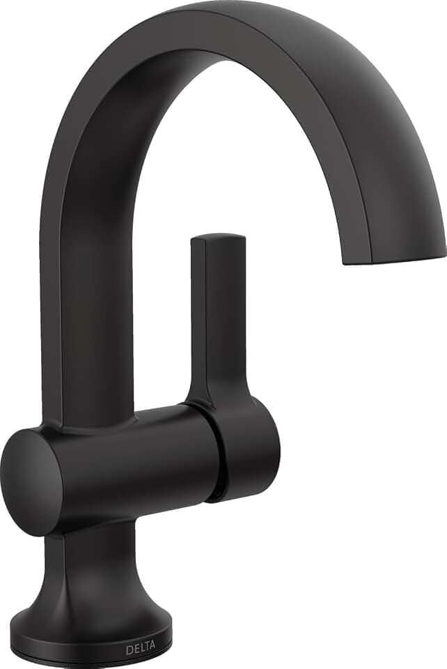 Delta Albion Matte Black Bathroom Faucet 1 Hole, Single Hole Bathroom Sink Faucet for Vanity, Metal Push-Pop Drain Assembly, Matte Black 15855LF-BL