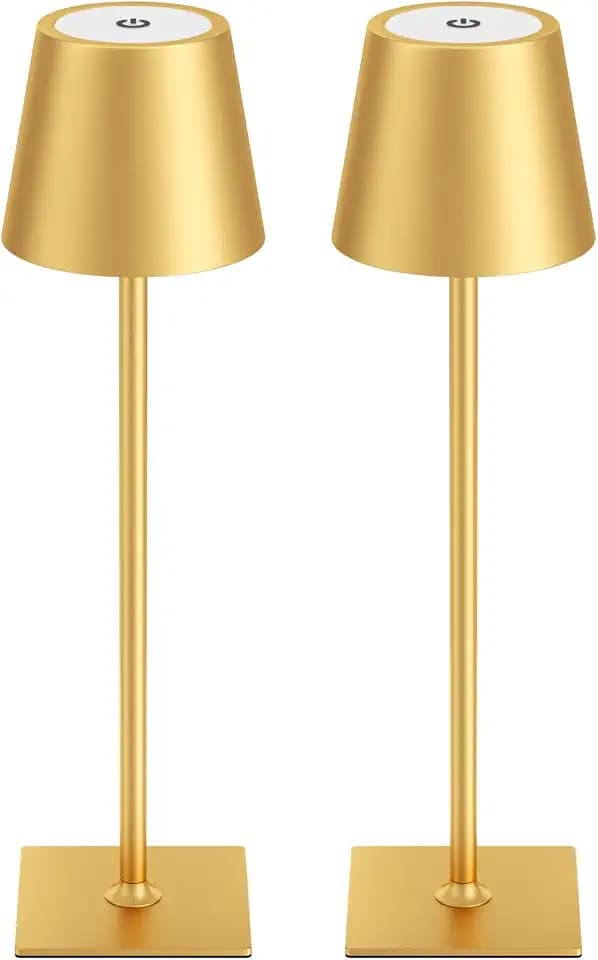 Kakanuo Gold Cordless Rechargeable Table Lamp 5000mAh Battery Operated Lamps, 3 Colors Stepless Dimming Touch Lamp for Living Room, Kitchen Counter, Dining, Outdoor Patio, 2 Pack