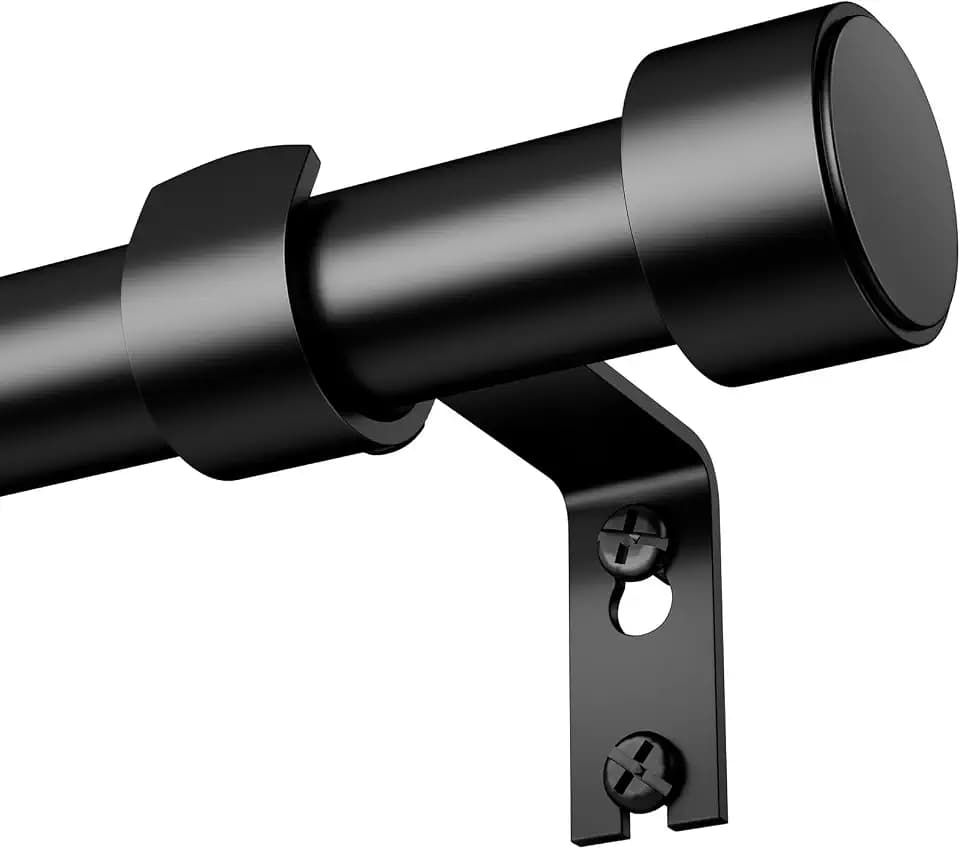 Curtain Rods 18-45 Inch, 1" Heavy Duty Adjustable Curtain Rod for Windows, Black Short Window Treatment Rod, Modern Design, Easy Installation
