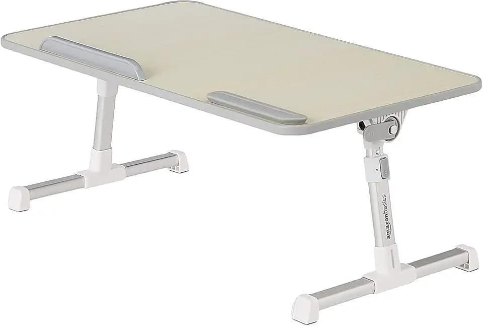 Amazon Basics Portable Foldable Adjustable Laptop Stand Tray Table Lap Desk for Bed and Couch, Fits up to 17-Inch Laptop, 12"x20", Cream