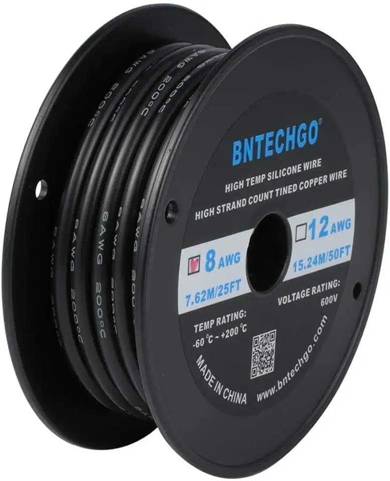 BNTECHGO 8 Gauge Silicone Wire Black 25ft Stranded Tinned Copper Wire