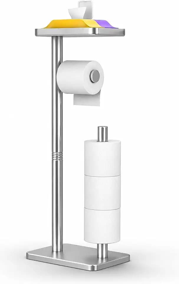 Day Moon™ - Toilet Paper Holder - Modern Roll Holder for Bathroom - 1 Pack - Free Standing - with Shelf, Brushed Nickel