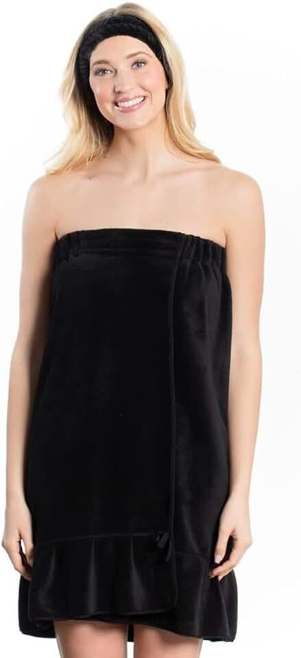 Bella il Fiore Spa Wrap - Towel Wrap For Women - Spa Robe Wraps for Women - Beach Cover Up - Bridesmaid Robes - Black