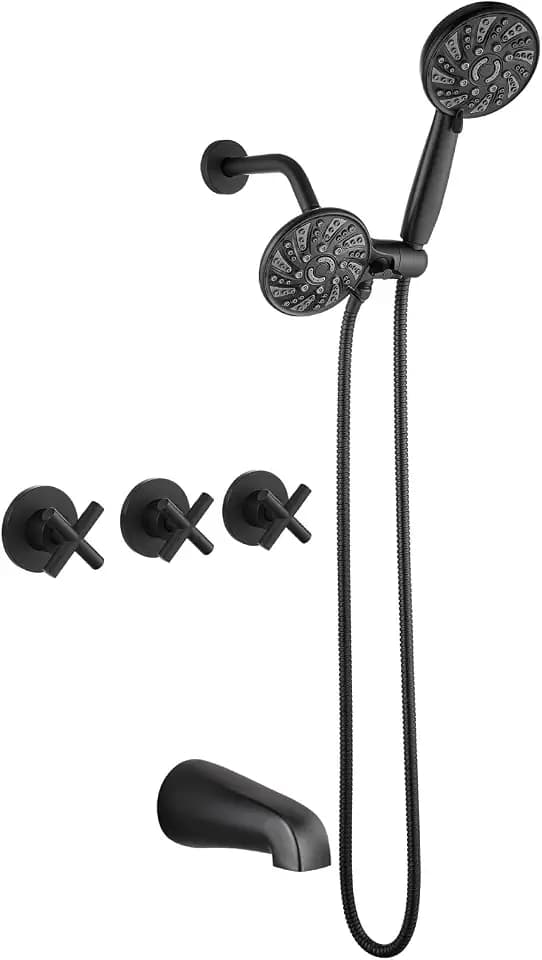 gotonovo 3 Handle Tub Shower Faucet Set,Head with Handheld Matte Black