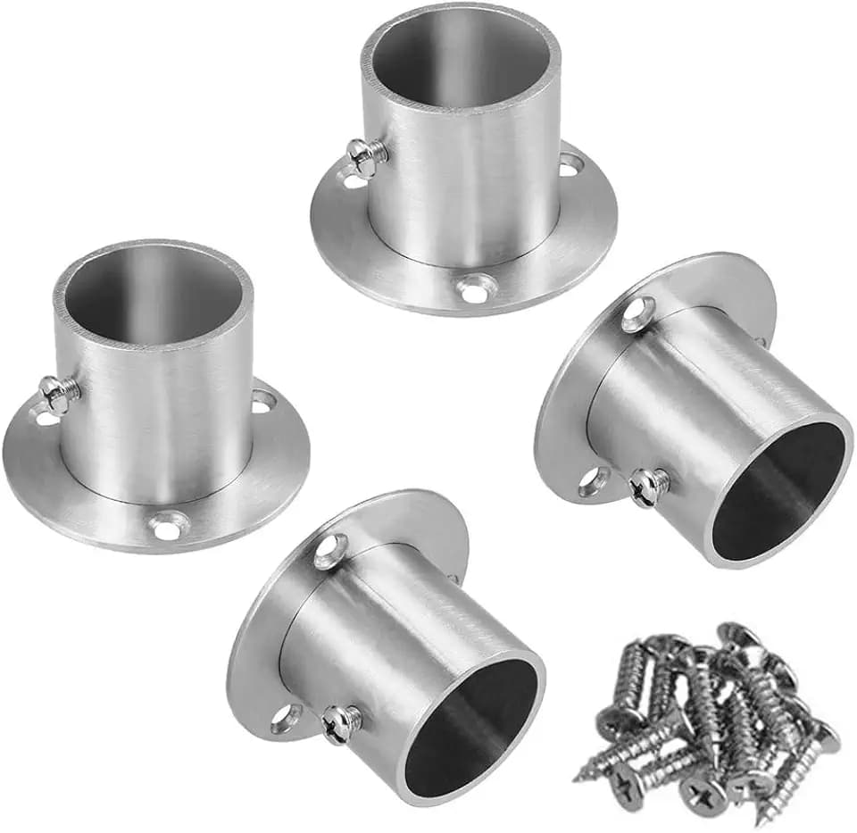 4PCS Closet Pole Socket, 1-1/4 Inch Stainless Steel Closet Rod Bracket High Flange Heavy Duty Closet Rod Holders for Wardrobe Curtain Shower, O-Shaped with Screws, Silver