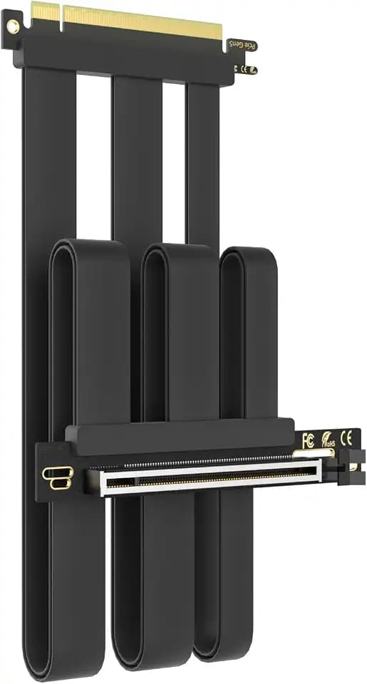 GLOTRENDS 400mm PCIe 5.0 Riser Kabel für RTX5090 RTX4090 RX9070 RX7900, Kompatibel mit PCIe 5.0/4.0 GPUs, 90 Grad rechter Winkel für vertikale GPU Montage