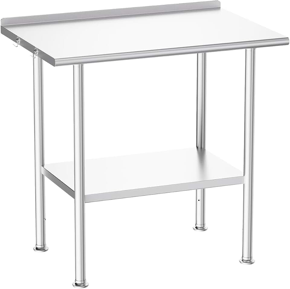 Atelicf NSF Stainless Steel Prep Table 24X36 inch with Backsplash
