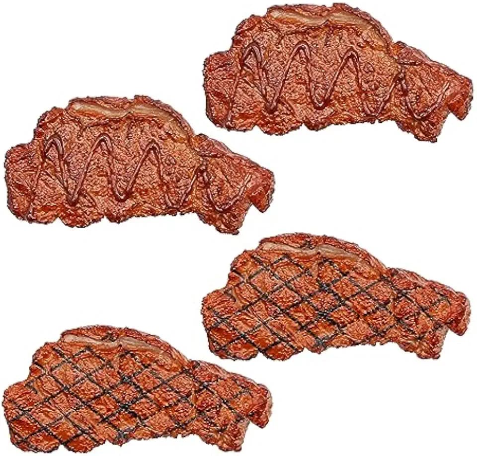 4Pcs Artificial Lifelike Steak Fake Cooked Roast Beef Simulated Food Steak Meat Model for Kitchen Home Market Display Photography Props Party Decoration