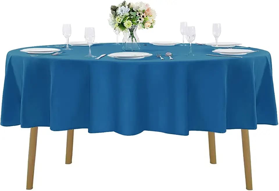 Cupuamon 90 inch Round Tablecloth Washable Polyester Table Cloth Decorative Table Cover for Wedding Party Dining Banquet(90 inch, Mediterranean Blue)