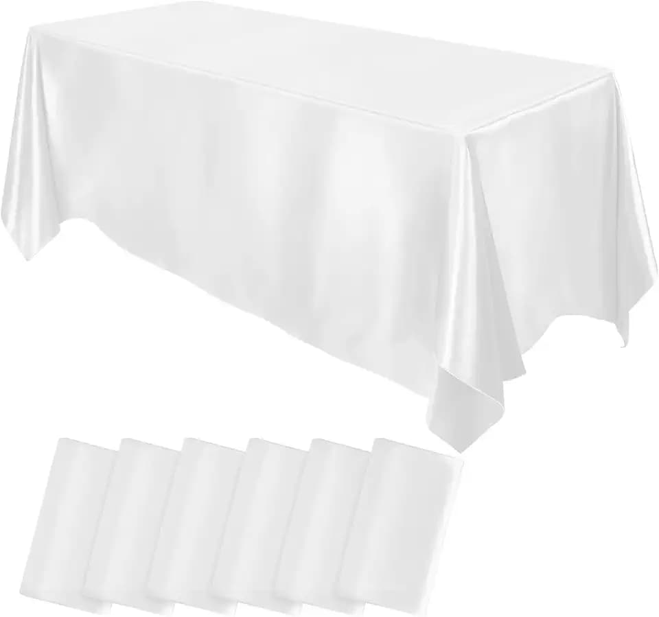 MCEAST 6 Pack Satin Rectangular Tablecloth, 102 x 58 Inches, White