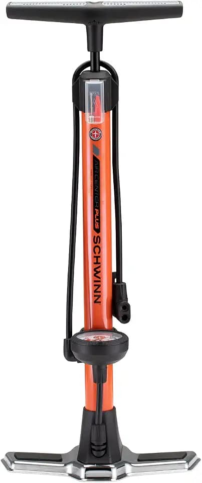 Schwinn Air Center Series or Basic Floor Pump, for a Range of Bikes, 100, 120 or 160 PSI, Soft Grip Handle, Dual Head for Schrader and Presta Valves, Manual Air Pump
