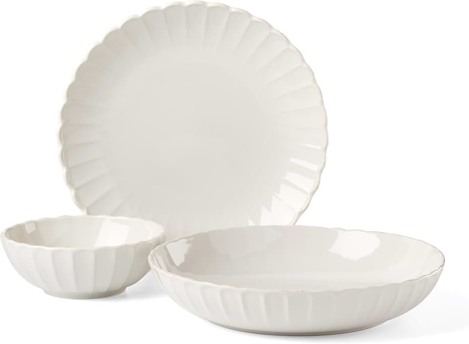 Lenox French Perle Scallop White Dinnerware Plate and Bowl Set, 12-Piece