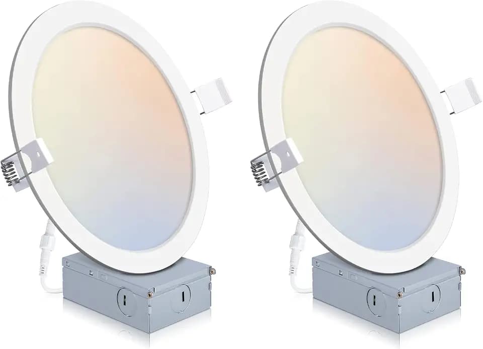 POWERASIA 2 Pack 8 Inch LED Recessed Lighting, 5CCT Canless Wafer, White