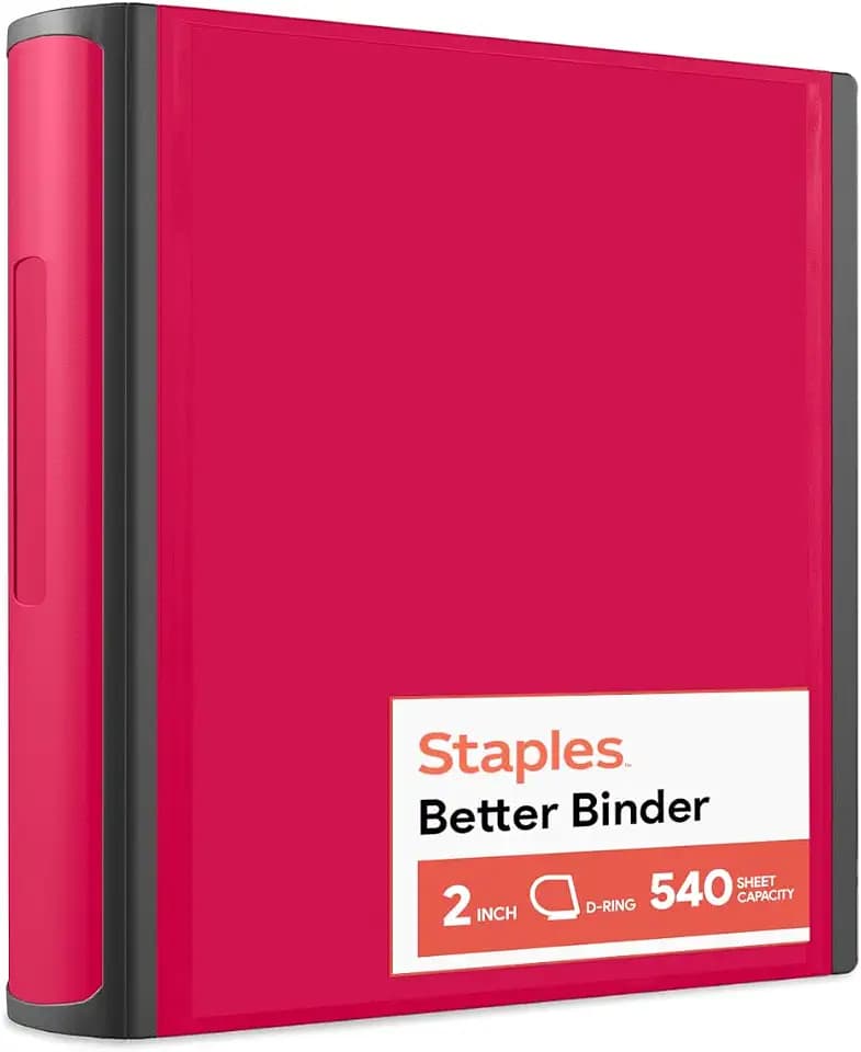 Staples Heavy-Duty 2-Inch D-Ring Binder, Red, 540 Sheets