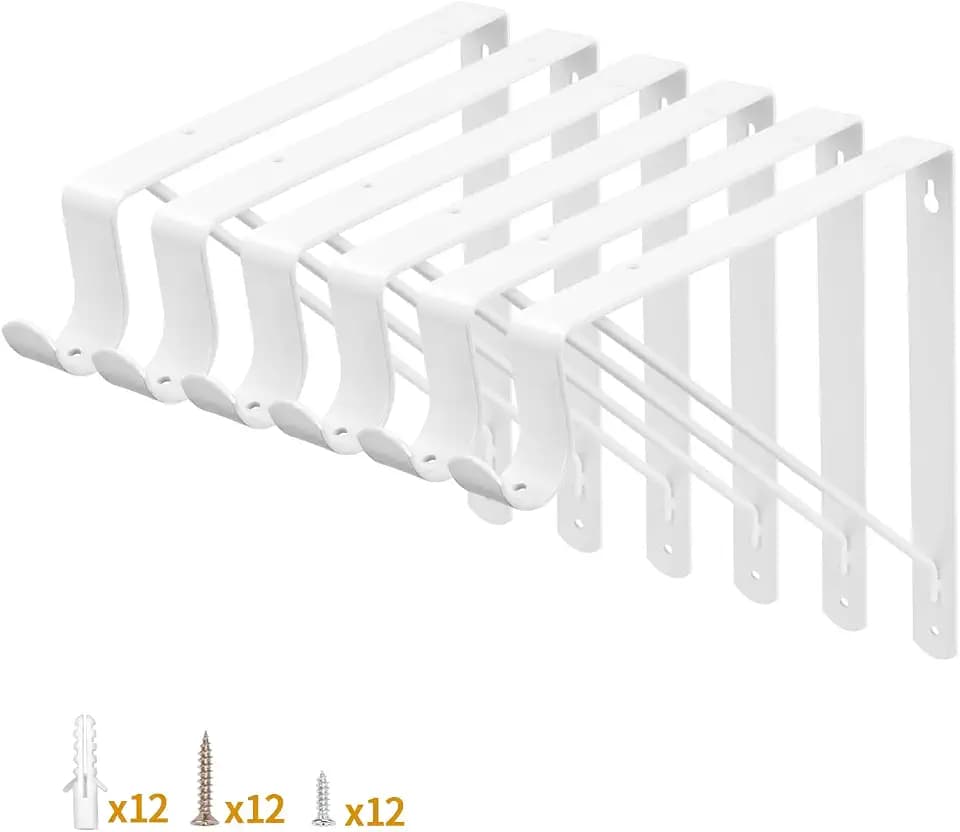 Yarssihha 6 Pack Closet Rod Bracket, 12 x 10.4 Inch Wall Mounted Closet Shelf Bracket, White Closet Rod Support Bracket with Screws