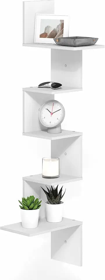 Furinno Rossi 5-Tier Corner Floating Shelves for Wall, White