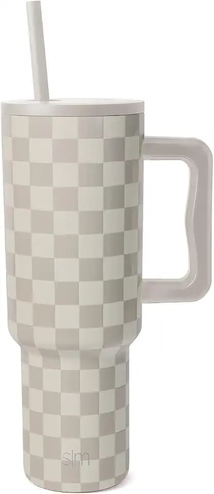 Simple Modern Tumbler with Handle and Straw | 40oz | Checkered