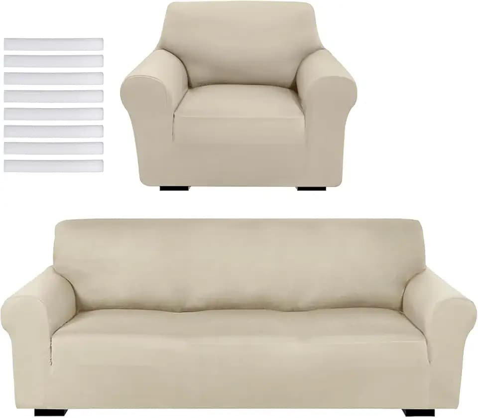 HunnmingRe 2 Pcs Sofa Slipcover Couch Cover for Sofa, Milk Silk, Beige