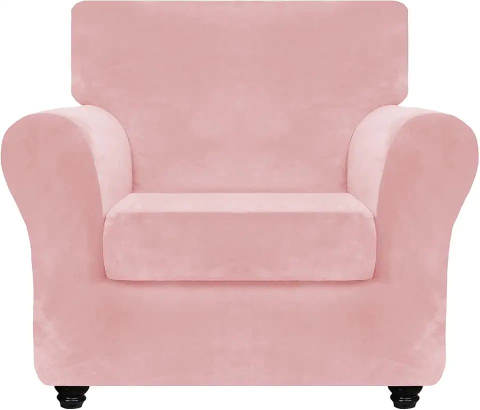 ZNSAYOTX Luxury Velvet Chair Slipcovers with Arm 2 Piece Stretch Chair Covers for Living Room Thick Soft Armchair Slipcover Anti Slip Pet Friendly Furniture Protector (Rose),30"-47"(1 Cushion)