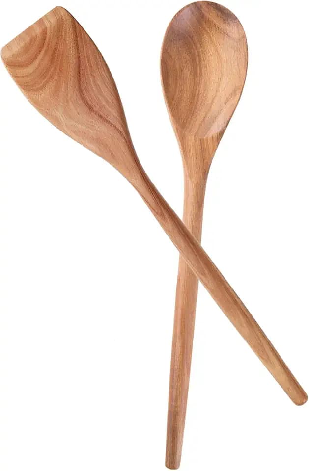 2PCS Acacia Wooden Spoons For Cooking-14 Inch Smooth Finish Cooking Spoons-Comfortable Grip Wood Spoons for Cooking - Non-Stick Cooking Utensils (Spoon + Cooking Spatula)