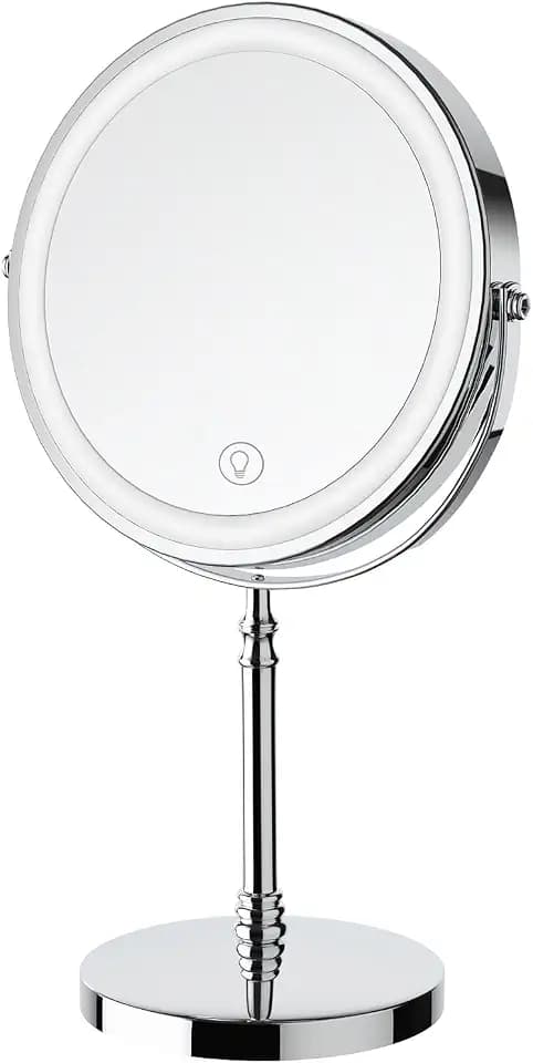 DEIOVWXS Makeup Mirror, Rechargeable Vanity Mirror with 3 Lights, 1X/10X