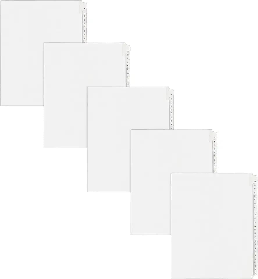 Avery® Legal Exhibit Dividers, Side Tab, A-Z, White, 5 Sets