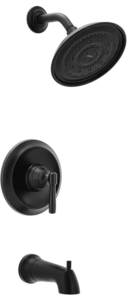 Moen Halle Matte Black Tub and Shower Trim Kit with Rain Showerhead, Lever Handle, Tub Spout, and Posi‑Temp Valve Included, 82970BL
