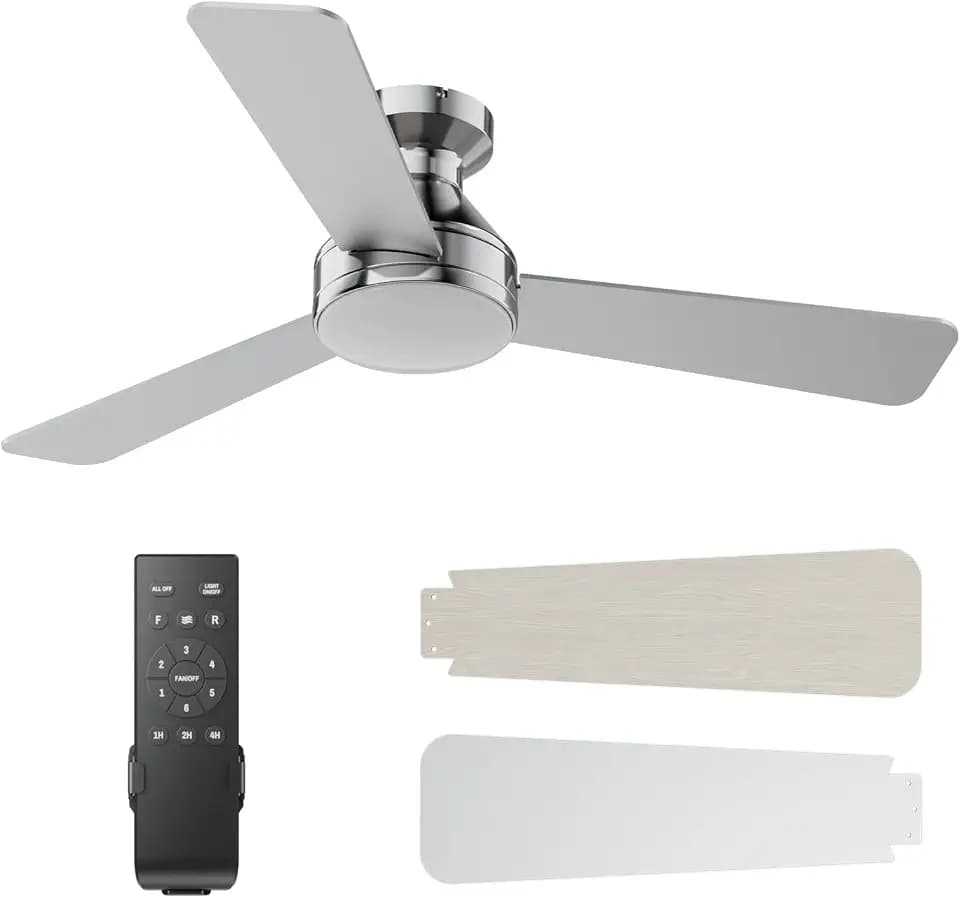 42 Inch Ceiling Fans with Lights And Remote, 3CCT/Flush Moun/6 Speed/Nickel