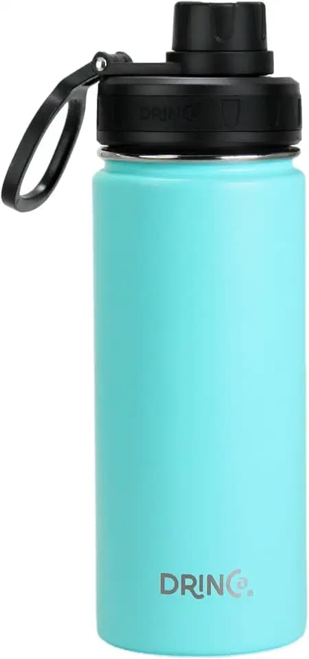 Drinco Stainless Steel Water Bottle Spout Lid Vacuum Insulated Double Wall Water Bottle Wide Mouth Leak Proof Keep Cold Sport Camping Hiking (18oz Teal)