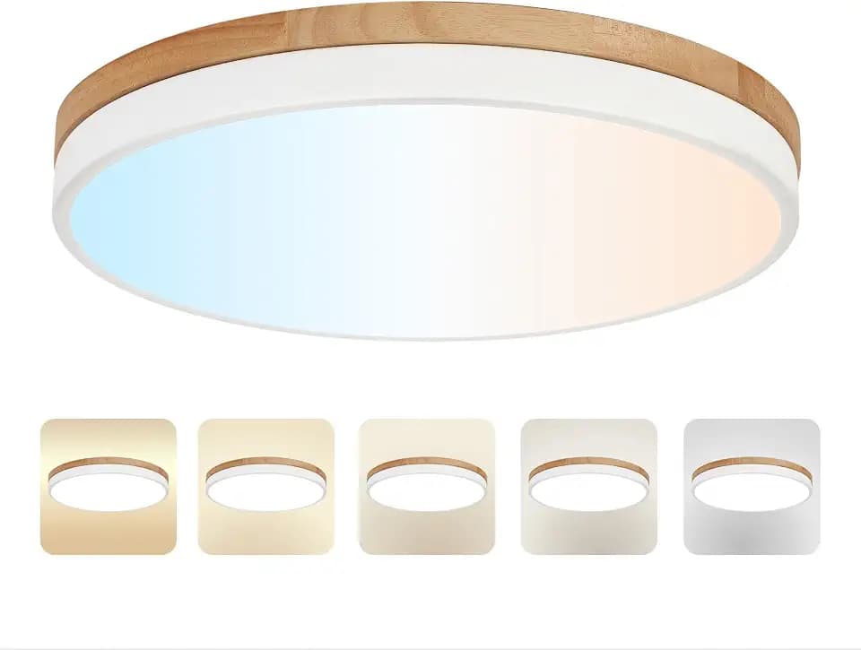 15.8inch Dimmable Wood led Ceiling Light,36W Wood Flush Mount Ceiling Light Fixture,3000K/3500K/4000K/5000K/6000K Selection,Circle Lighting Lamp with Acrylic Lampshade for Bedroom,Hallway,Kitchen