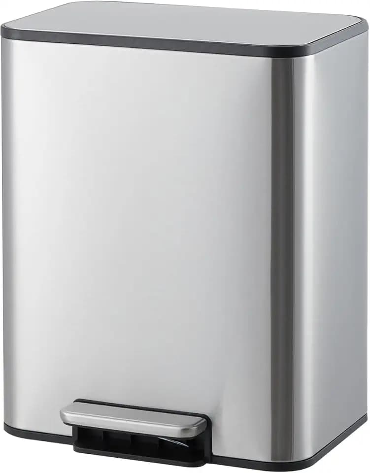 OUTLANE 3.4 Gallon/13 L Small Trash Can, Rectangular Stainless Steel Waste Bin with Foot Pedal, Soft-Close Lid & Removable Inner Bucket, Garbage Can for Bedroom, Living Room, Silver