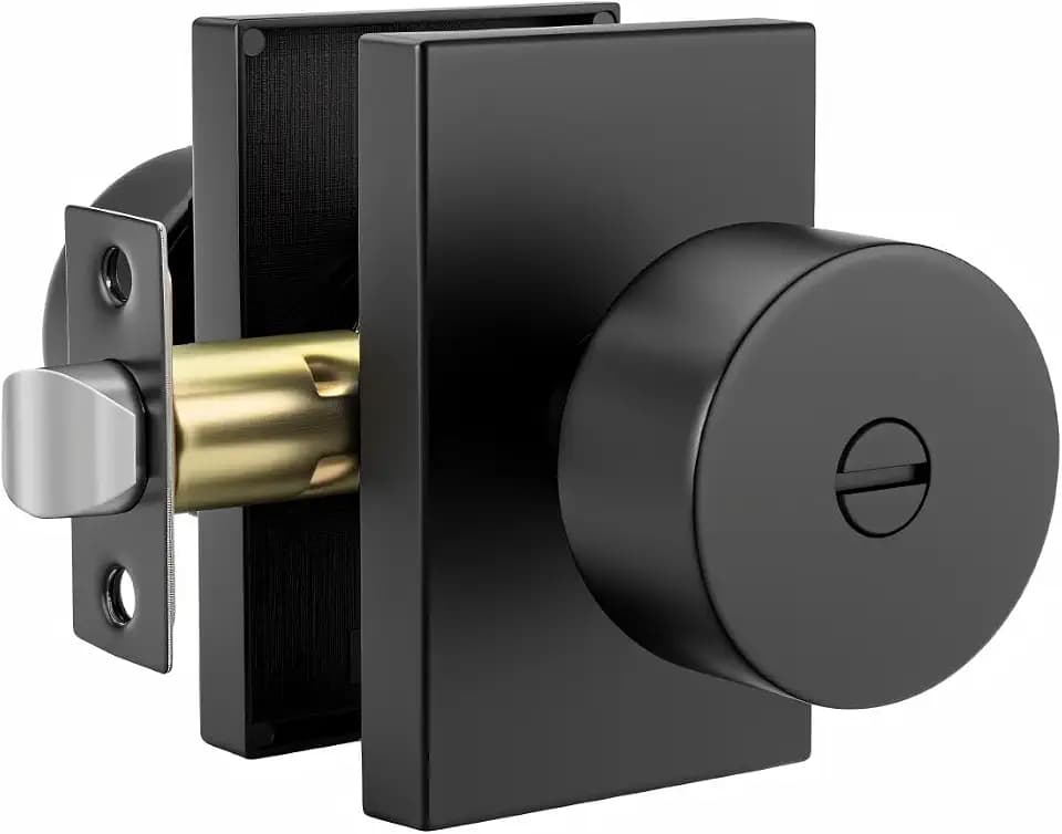 Matte Black Door Knob Interior Privacy, Zinc-Alloy Interior Door Knob, Heavy Duty Black Door Knobs for Bedroom, Bathroom, 1 Pack