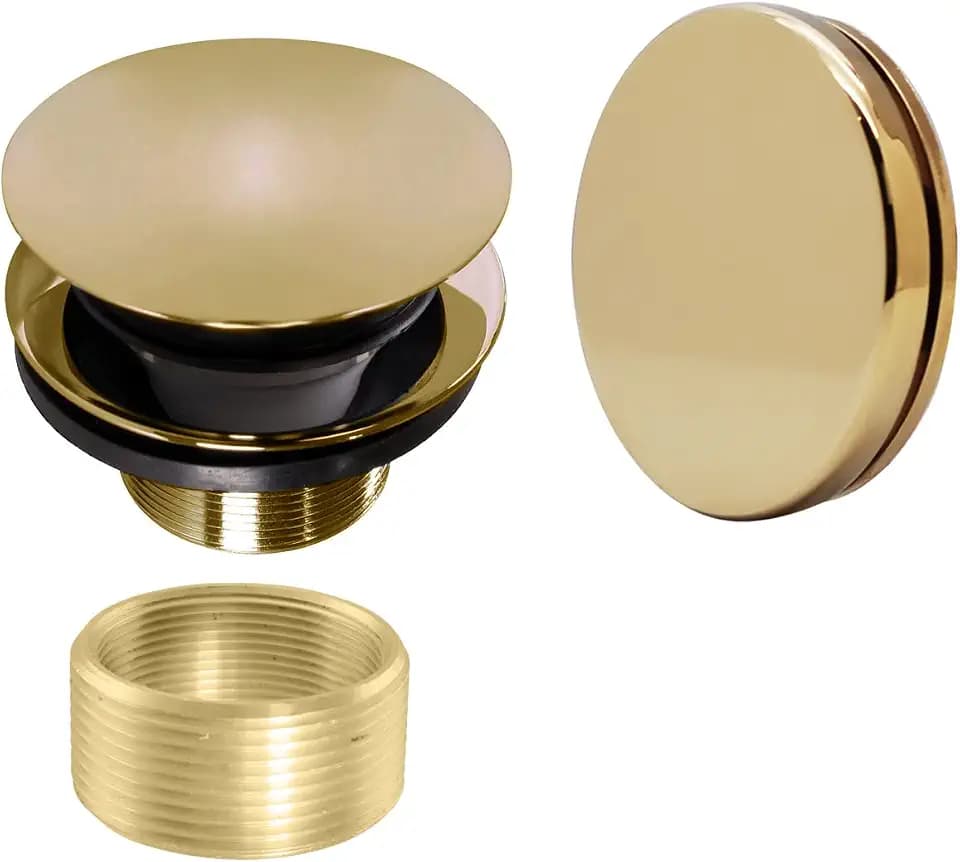 Westbrass A98HRK-01 Universal Fine or Coarse Thread Tip-Toe Bathtub Drain Trim with Illusionary No-Hole Faceplate and Adaptor Bushing, Polished Brass