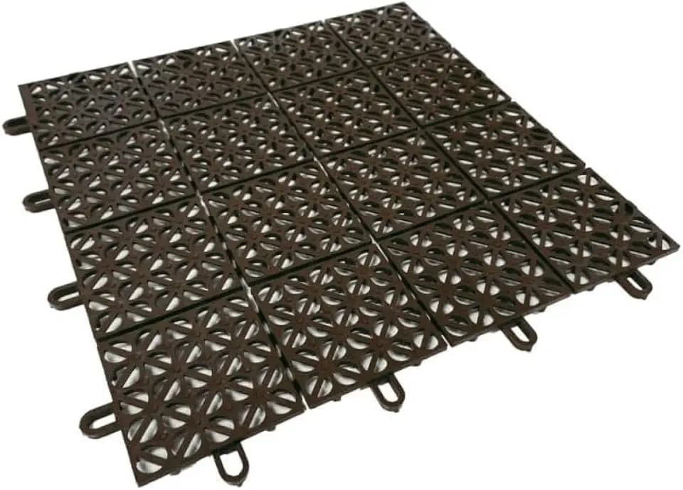 Multiflex Interlocking Deck Tiles – 22 Pack Patio Flooring Tiles, 12" x 12" Plastic Decking, Fast Drainage, Easy Snap Install, No Warping, Balcony Garden Floor Covering, Made in Italy – Brown