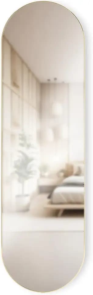 Umbra Hubba Pill Wall Mirror – Full Length Mirror with Slim Brass Frame, Modern Elongated Oval Design for Bedroom, Living Room & Entryway