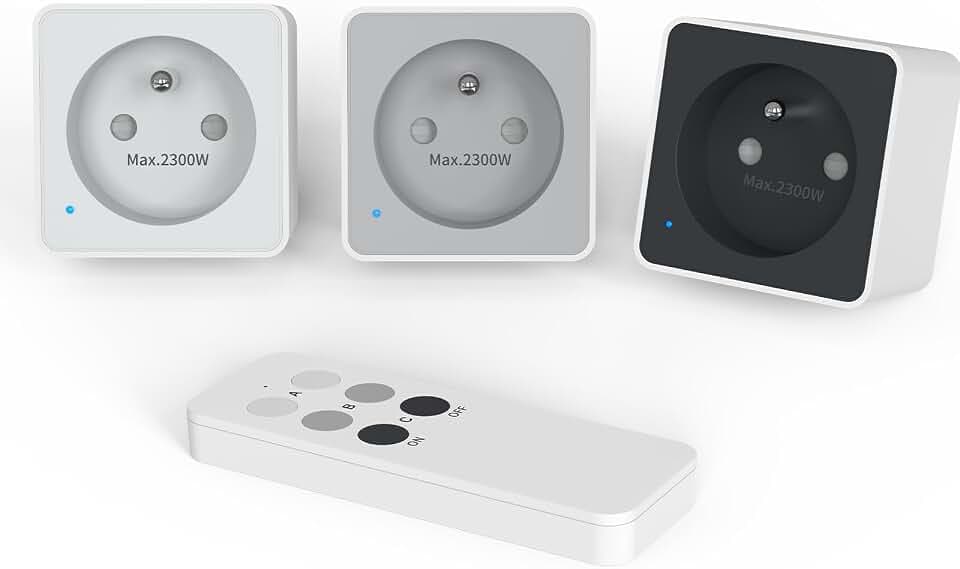 Funksteckdose, 3+1 Sets Funksteckdosen, 2300 W, mit Schalter, Reichweite 80 m, GRS-zertifizierte Materialien, energiesparend, Farben Weiß, Grau und Schwarz
